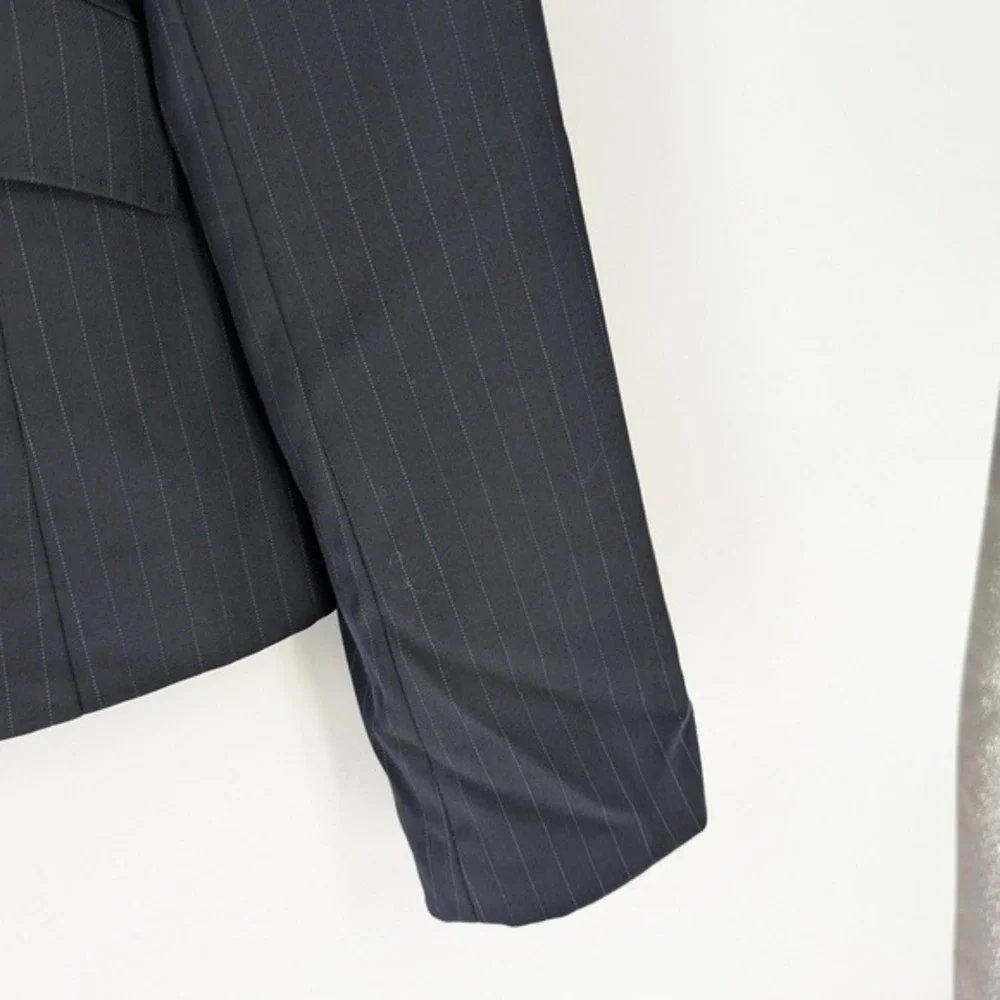 J.Crew‎ Womens Navy Blue Pinstripe 100% Wool 3-Button Blazer Jacket Size 12T
